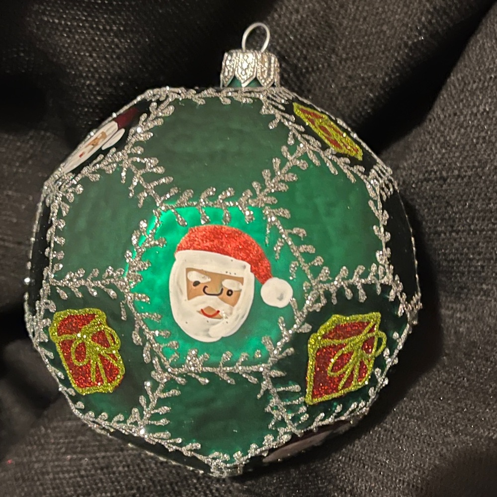 Santa Claus Green Christmas Ornament with Silver Accents